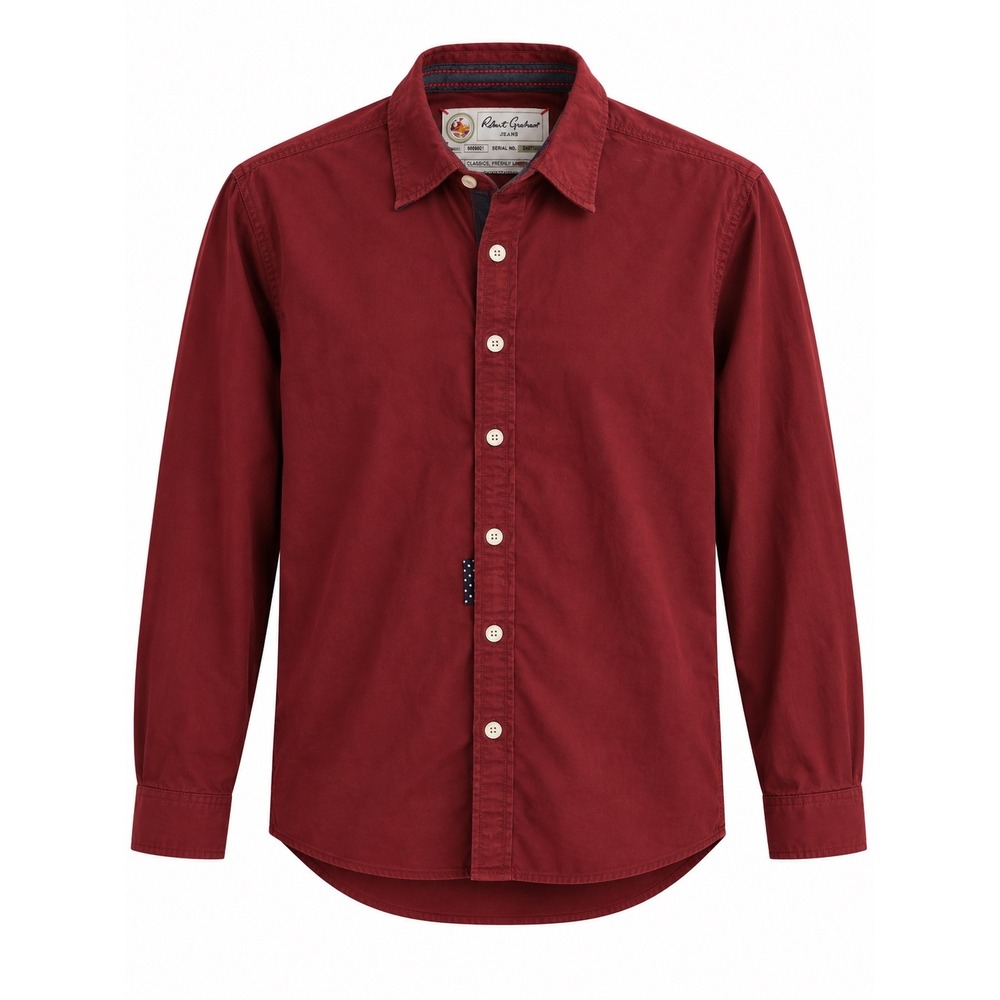 Robert Graham Jeans Men Burgundy Red Button Down Shirt Long Sleeve Contrast Trim